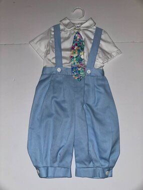 VTG The Children’s Hour Boy's Blue White Suit Romper Knickers Tie Pageboy Sz 3T